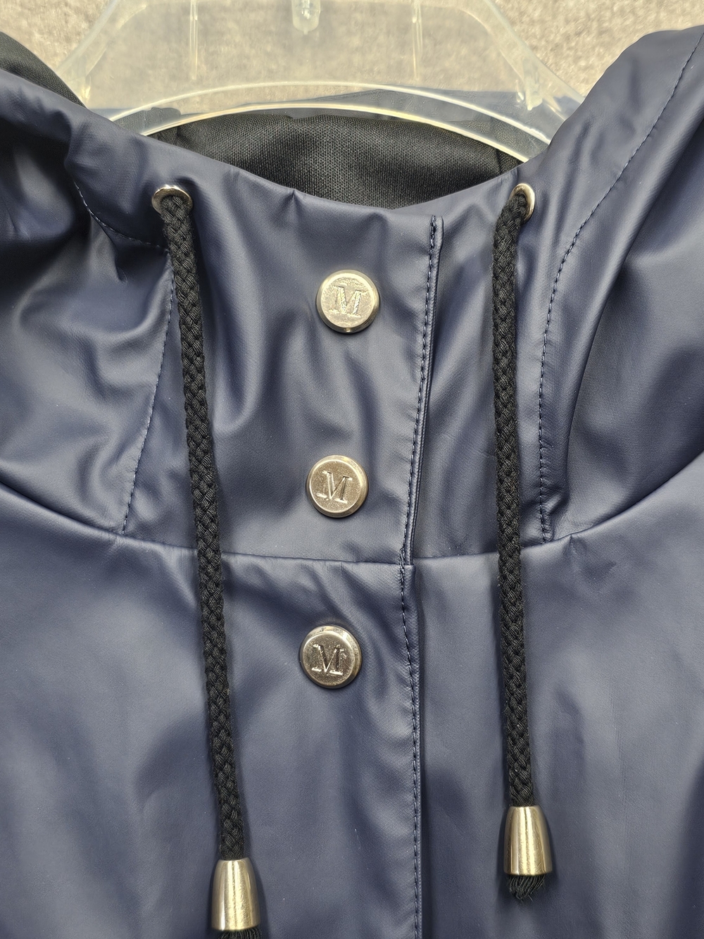 Martha Stewart 2X Long Hooded Rain Jacket Blue Waterproof Button Coat - Picture 15 of 15